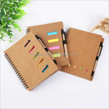 Customizable Logo Kraft Notebook with White Lined Inner Paper, Spiral Binding, Pen, and Colorful Sticky Notes Dividers