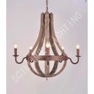Wine barrel 6-arm chandelier antique rustic finish CE UL