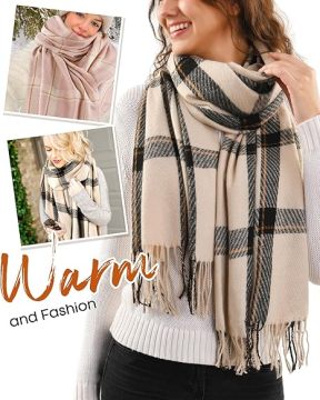 Winter Scarf for Women Shawl Cashmere Feel Tassel Plaid Large Oversized Scarves Wraps