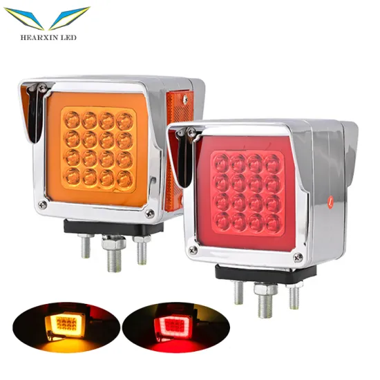 4.5 Inch 16LED Turn Signal Light - Dual-Face Flashing Red Amber Lamps for Truck Trailer ATV