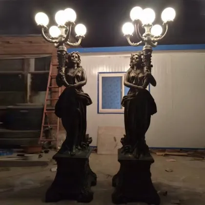 Ancient outdoor fiberglass pair of goddess of light statue for sale