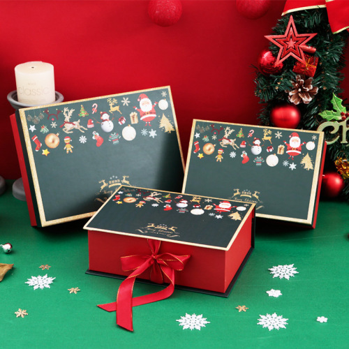 Caja de regalo de Navidad verde impresa personalizada con cinta