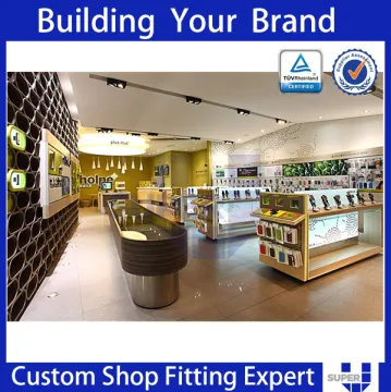 wooden and glass mobile phone showcase counter for chain store
