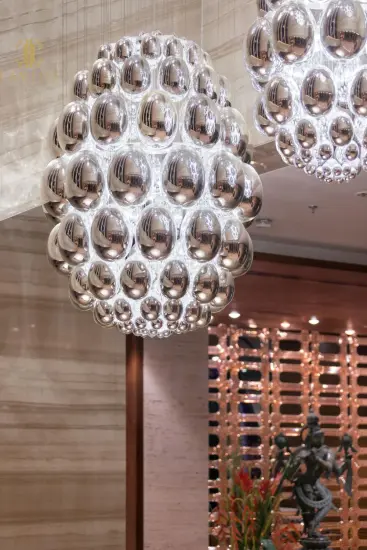 Large unique modern glass chandelier for hotel