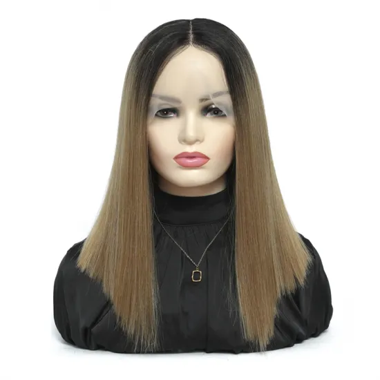 Vigorous wholesale fashion 14 inch cheap price new ombre brown straight handmade short synthetic hair lace front wig
