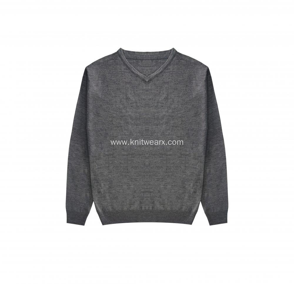 Men's Knitted V-neck Wool Acrylic Pullover