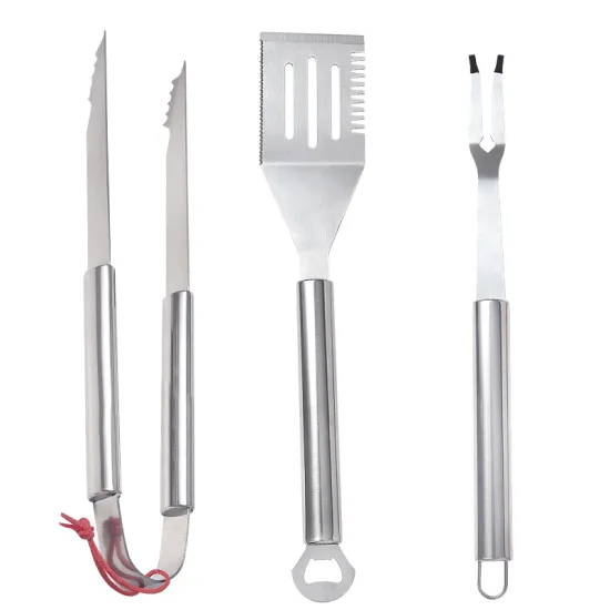 Complete BBQ Accessories Set: 3-Piece Stainless Steel Barbecue Tool Kit including Slotted Turner, Fork, and Tongs