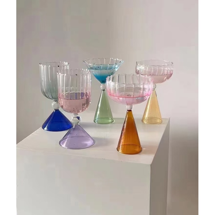 Colorida Copa de vino de cristal sin mango