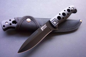 black finish blade military knife w,aluminum handle and nylon sheath