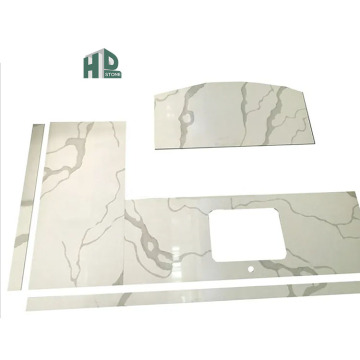Polished Artificial Faux Calacatta White Marble Kitchen Island Quartz Countertop