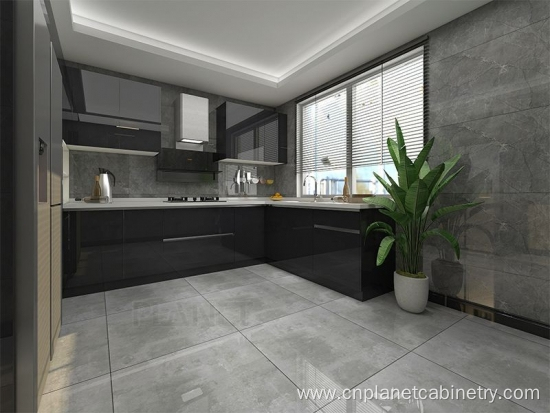 Customized New Design Modern Black Modular Kitchen Cabinet