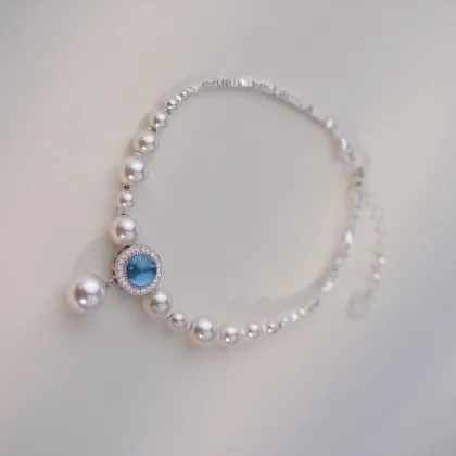Aquamarine Pearl Girly Bracelet High End Luxury Bracelet