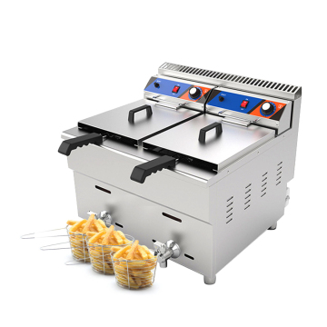 Electric Double Tank Deep Fryer for Commercial Potato Chip Frying with Double Sieve