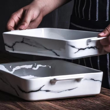 Wholesale Cheap Rectangle Marble Cake Baking Tray with Handle