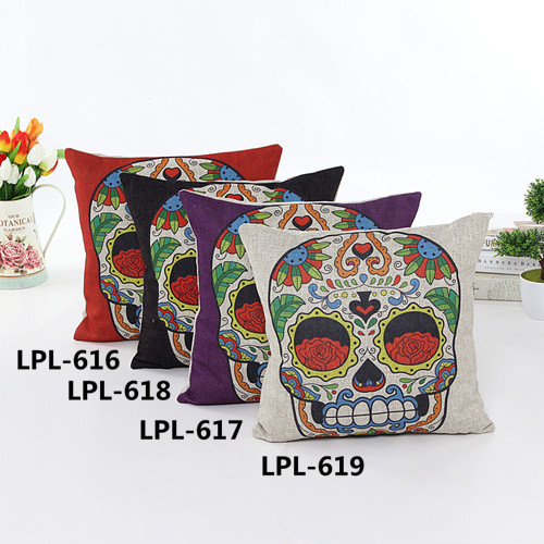 New-Style Skull Cushion Faux Linen Transfer Print Pillow (LPL-616)