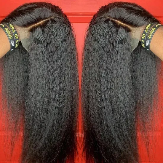 Ready To Ship Preplucked Kinky Straight Peruvian Virgin Swiss Lace Raw Straight 100% Hd Curly Human Hair Lace Front Wigs