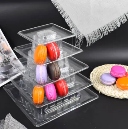 Hot Sale OEM Bakery Storage Box Plastic Cake Macaron Display Stand