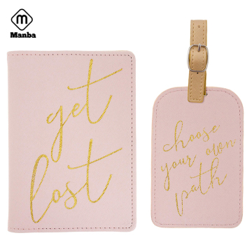 Custom Logo Pink Leather Passport Holder & Luggage Tag Set - Travel Gift
