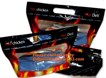 clear food grade plastic packaging bag with handle for hot rotisserie chicken or fresh fruit packing, PP slider rotisserie bags