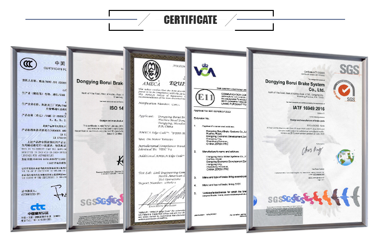 Certificate For Brake Pads