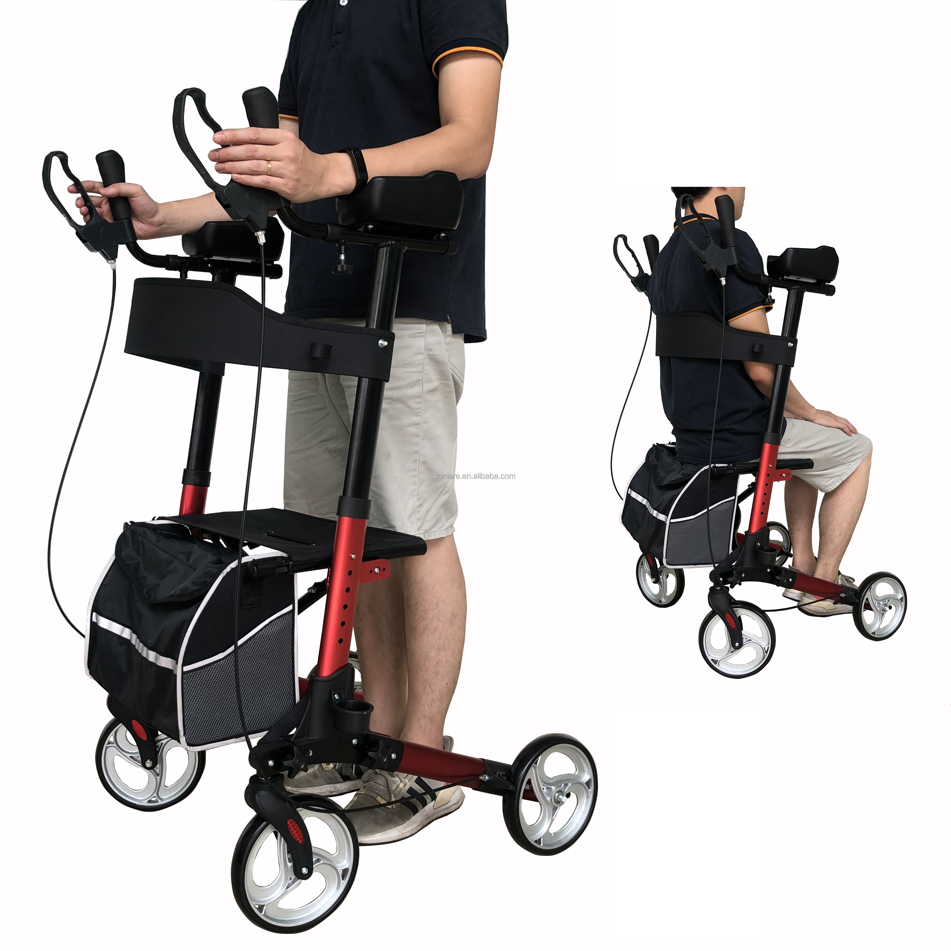 Foshan Oscar Upring Walker Rollator Mobility Walking Aid met 8 inch PVC -wielen en onderarmsteun TRA01C RED