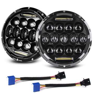 Daymaker DRL 7 بوصة LED المصابيح الأمامية 75W/35W H4 ROUND HI/LO BEAM للسيارات 4x4