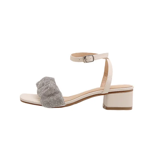 2021 summer crystal strap with square heel sandals
