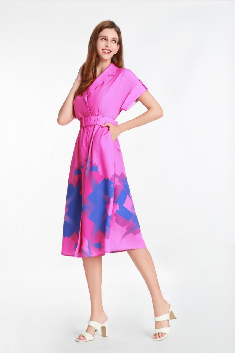 Suit Collar Dress with Digital Print