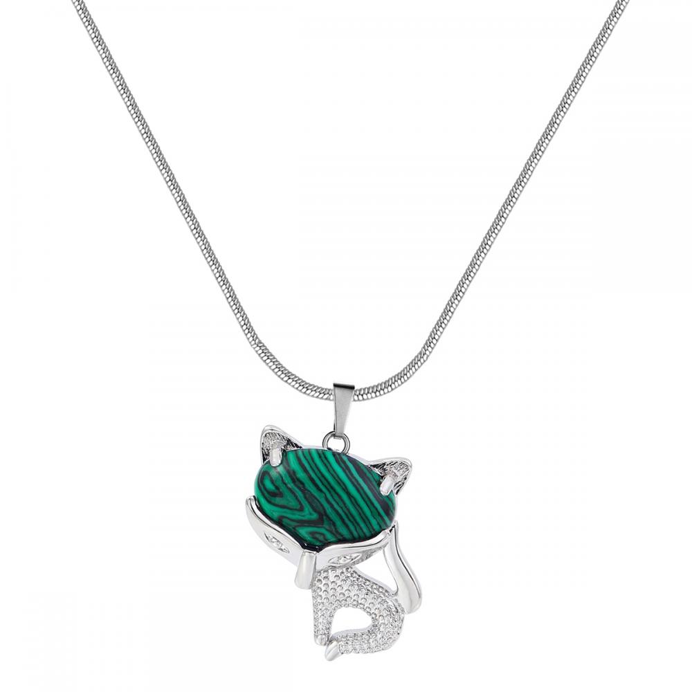 Malachite Luck Fox Collier pour femmes hommes guérison énergie cristal amulette animal pendant bijoux de pierres précieuses