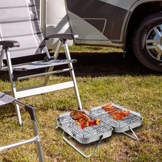 Portable Camping BBQ Suitcase Folding Stainless Steel with Charcoal Grill Easily Cleaned Not Coated