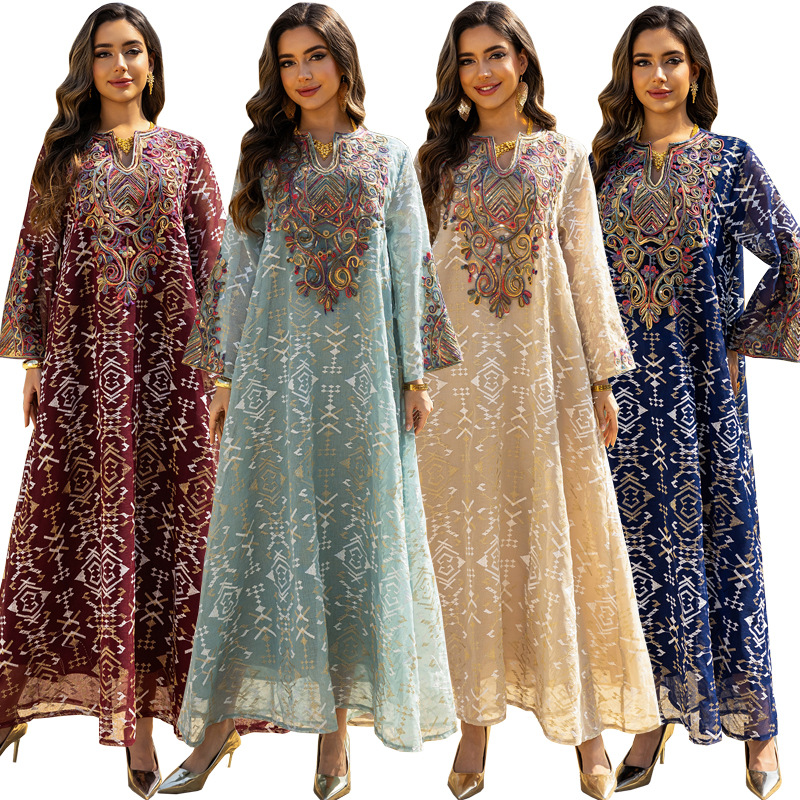 Modest Embroidery Mesh Long Evening Maxi Dress