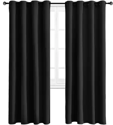 Polyester Gray Blackout Curtains Set of 2 - Thermal Insulated Bedroom Curtains