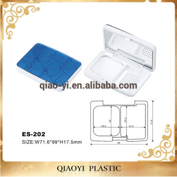 Blue round plastic compact powder eyeshadow case with mirror