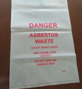 Building industry use plastic LDPE material thick and large reusable asbestos printed bags for garbage