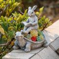 Rabbit on Turtle Garden Outdoor Statue