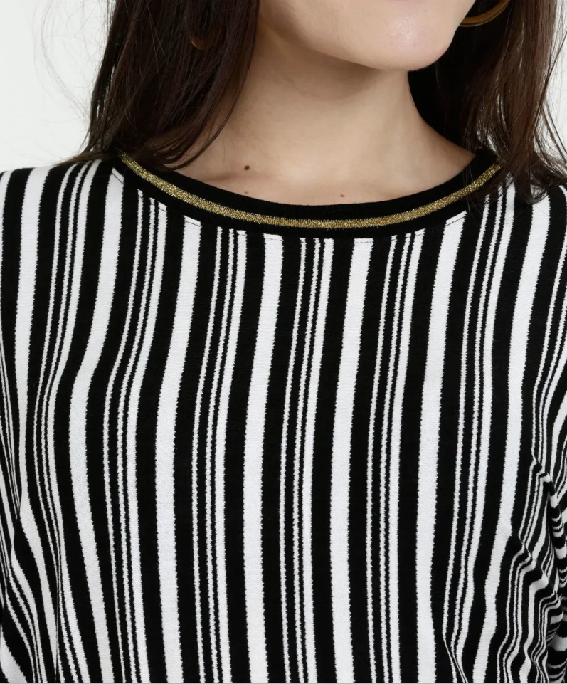 Colorful Striped Cotton Blend Polyester contrast collar Top