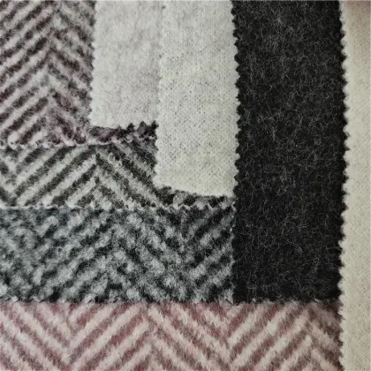 Herringbone Fleece Knit Jacquard Fabric 100% Wool Tweed for Wholesalers