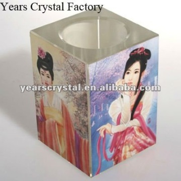 Elegant clear office square crystal glass pen holders with card holder