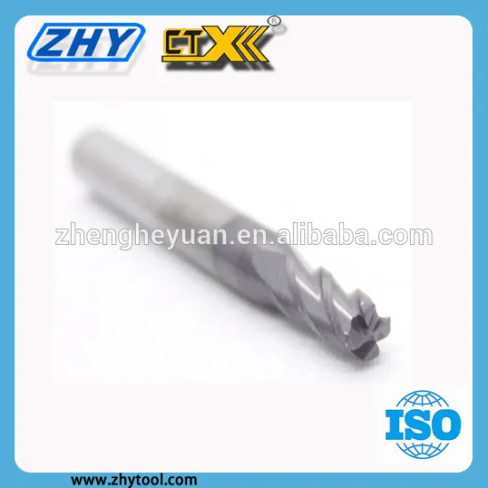 high speed coated 4 flute corner radius hard metal extra long milling cutters