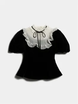 Ruffled Round Neck Tie Up Waist Princess Shirt