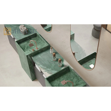 Green Jade Wall Hung Bathroom Sink Marble Vessel Wash Basin