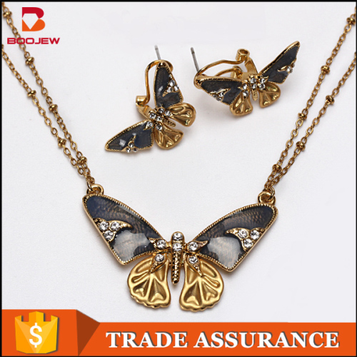 Alibaba new model gold plated jewelry sets alloy fashion cheap jewelry butterfly earrings and pendant sets