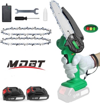 4 Inch Mini Handheld Cordless ChainSaw with Replacement Chain - Small Battery Powered