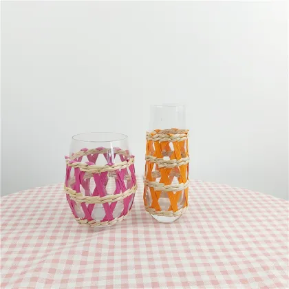 Island Wrapped Glass Cups Pink Stemless Wine Glasses