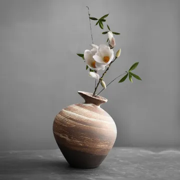 Japanese Factory Outlet Vase: Wabi-Sabi Pottery, Rough Texture, Zen Ceramic Art for Home Decor