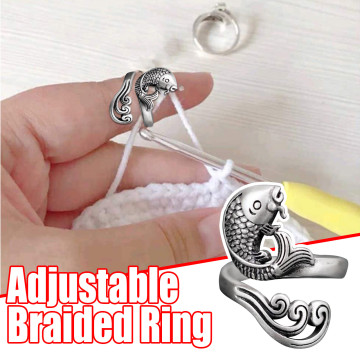 Adjustable Knitting Loop Crochet Loop Knitting Ring Finger Wear Thimble Yarn Spring Guides Needle Thimble Sewing Accessories