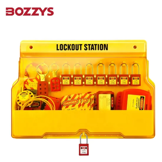 Wall Mounted Safety Padlock Lockout Tagout Station with Dustproof Cover and 8 Clips