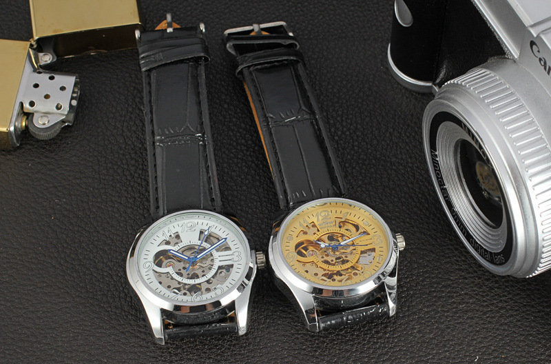 winner vintage men mechanical watch with skeleton design