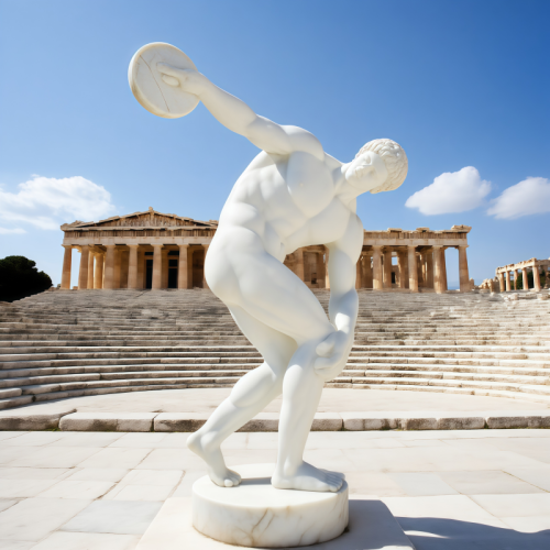 Classical Athlete White Marble Sculpture Dynamic Artistry
