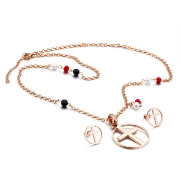 Titanium steel cross lady's jewelry set
